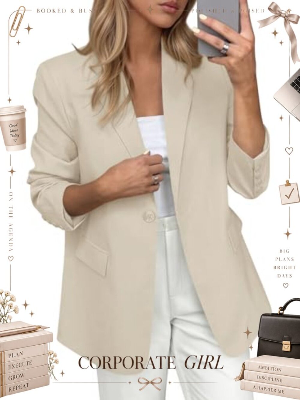 Women's Open Front Blazer Long Sleeve Business Casual Suit Jacket with Pockets